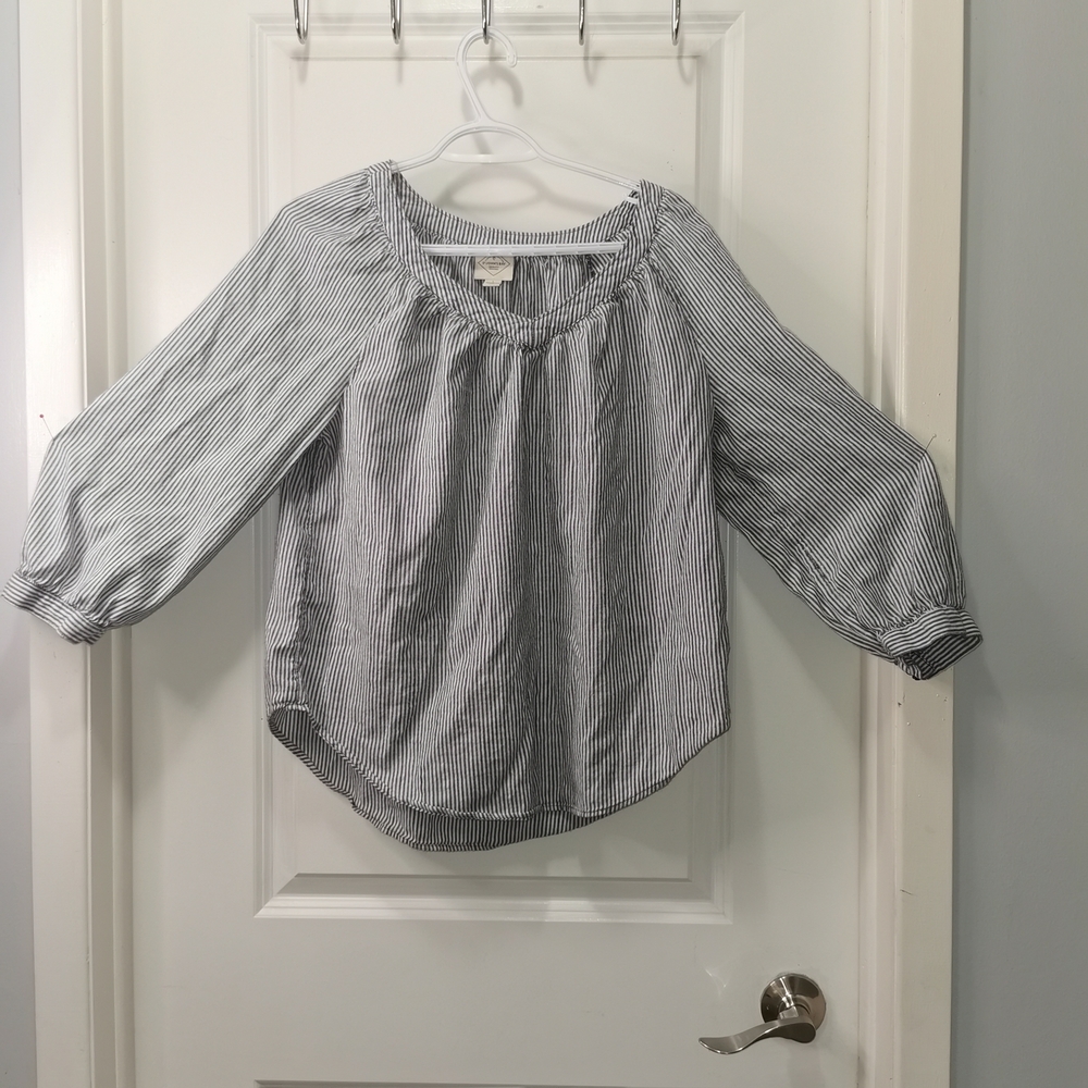 Striped Off-Shoulder Peasant Top - Black &‎ White